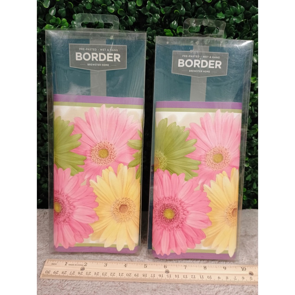 Brewster Home Floral Gerbera Daisy Wall Border Pink Yellow‎ Green BVB83241B 2 pk